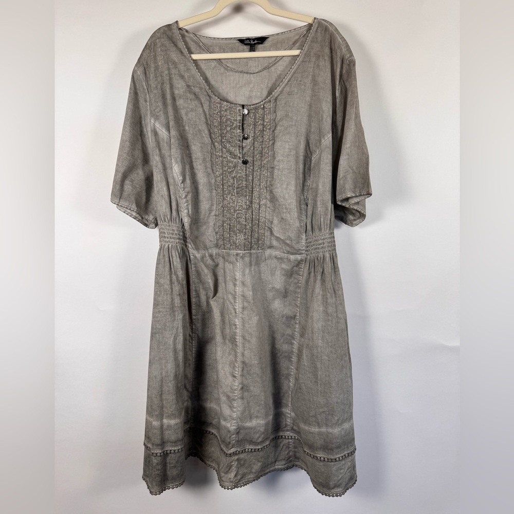 Ulla Popken 100% Cotton Short Sleeve Dress Womens Size 28/30 Buttons Lightweight